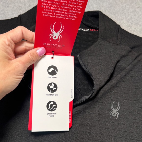 Spyder Active Mens Black Quarter Zip Pullover Textured Thumbhole Shirt Small NEW - Picture 6 of 10